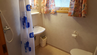 Cabin number 1 - bathroom with shower, wash basin and toilet